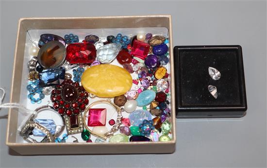 A mixed group of assorted unmounted stones including amethyst, paste, etc and other minor jewellery.